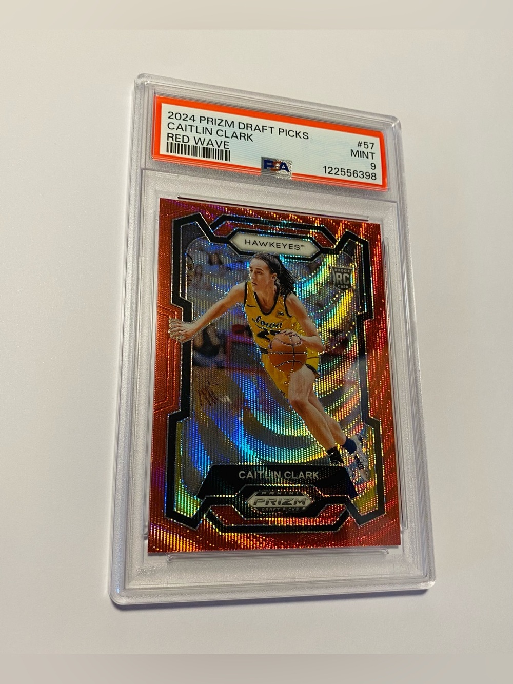 2024 Panini Prizm Draft Picks Basketball Caitlin Clark #57 Red Wave PSA 9
